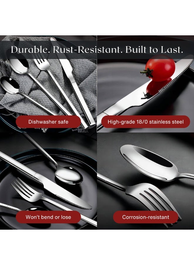 Nexso 30-Piece Silver Stainless Steel Cutlery Set | Elegant Flatware Set for 6 with Serving Utensils – Premium Mirror Finish | Knives, Forks, Spoons & Teaspoons | Dishwasher Safe - Image 4