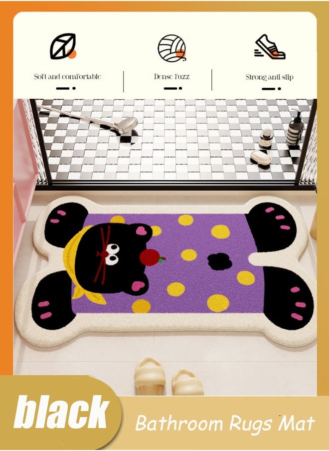 Non-Slip Bath Mats, Bathroom Mats (60x40cm) , New Cartoon Imitation Cashmere Rug Is Easy To Take Care Of. Toilet Non-Slip Door Mat, Entrance Mat, Home Decoration,Durable & Machine Washable Floor Mats for Shower, Tub, Toilet, and Bathroom Floors，Black Kitten Pattern Floor Mat  - Image 1