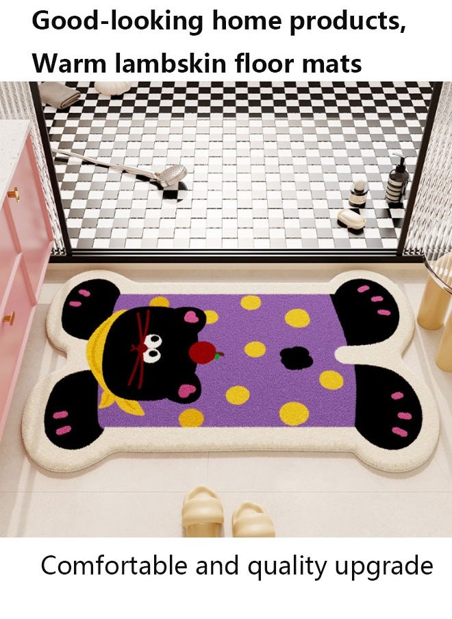 Non-Slip Bath Mats, Bathroom Mats (60x40cm) , New Cartoon Imitation Cashmere Rug Is Easy To Take Care Of. Toilet Non-Slip Door Mat, Entrance Mat, Home Decoration,Durable & Machine Washable Floor Mats for Shower, Tub, Toilet, and Bathroom Floors，Black Kitten Pattern Floor Mat  - Image 2