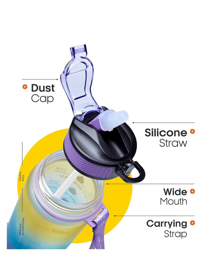TYCOM Water Bottles 1L with Times to Drink and Straw, Motivational Water Bottle with Time Marker, Leakproof Drinking Sports Water Bottle for Fitness, Gym & Outdoor - Straw YellowGreenPurple  - Image 2