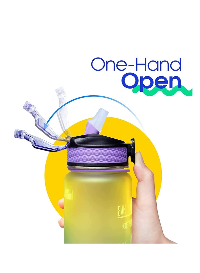 TYCOM Water Bottles 1L with Times to Drink and Straw, Motivational Water Bottle with Time Marker, Leakproof Drinking Sports Water Bottle for Fitness, Gym & Outdoor - Straw YellowGreenPurple  - Image 3