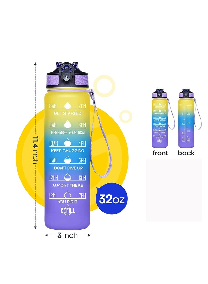 TYCOM Water Bottles 1L with Times to Drink and Straw, Motivational Water Bottle with Time Marker, Leakproof Drinking Sports Water Bottle for Fitness, Gym & Outdoor - Straw YellowGreenPurple  - Image 5