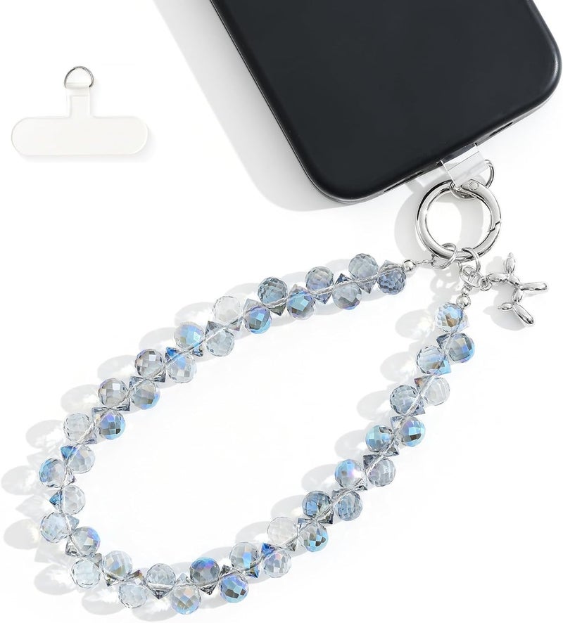 KHOLAD Crystal Phone Wrist Strap Phone Charm Chain Keychain Beaded Cellphone Lanyard with Tether Tab Hands-Free Wristlet Bracelet Wrist Grip Strap for Women - Image 1