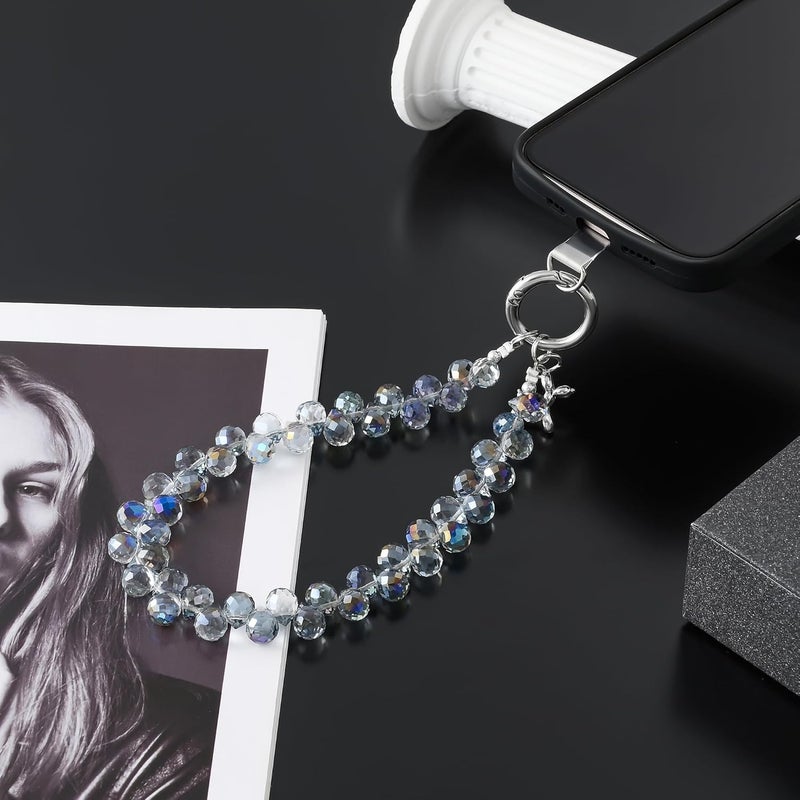KHOLAD Crystal Phone Wrist Strap Phone Charm Chain Keychain Beaded Cellphone Lanyard with Tether Tab Hands-Free Wristlet Bracelet Wrist Grip Strap for Women - Image 2