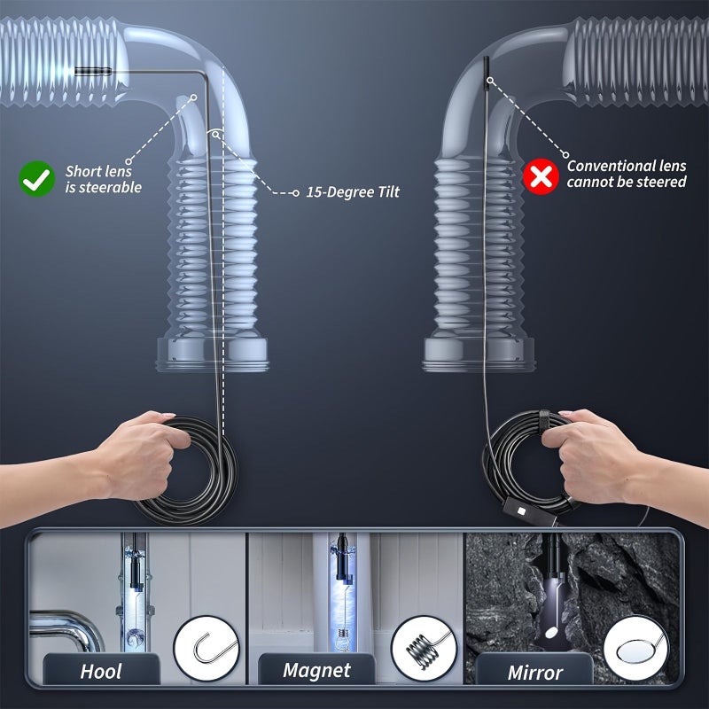 1920X1080P HD Inspection Snake Camera With 8 LED Lights 7854 Inch Semi Rigid Cord Borescope 43 Inch IPS Screen IP67 Lens Endoscope For Sewer Car Maintenance - Image 5