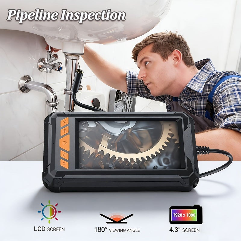 1920X1080P HD Inspection Snake Camera With 8 LED Lights 7854 Inch Semi Rigid Cord Borescope 43 Inch IPS Screen IP67 Lens Endoscope For Sewer Car Maintenance - Image 4