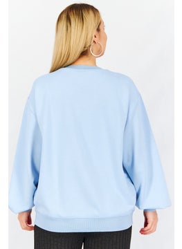 Tchibo Women Crew Neck Graphic Sweatshirt, Blue  - Image 2