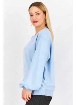 Tchibo Women Crew Neck Graphic Sweatshirt, Blue  - Image 4