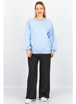 Tchibo Women Crew Neck Graphic Sweatshirt, Blue  - Image 3