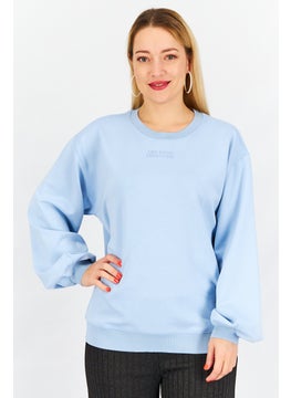 Tchibo Women Crew Neck Graphic Sweatshirt, Blue  - Image 1