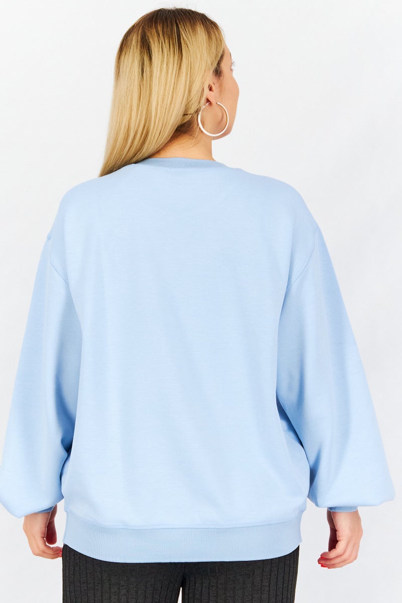 Tchibo Women Crew Neck Graphic Sweatshirt, Blue - Image 2