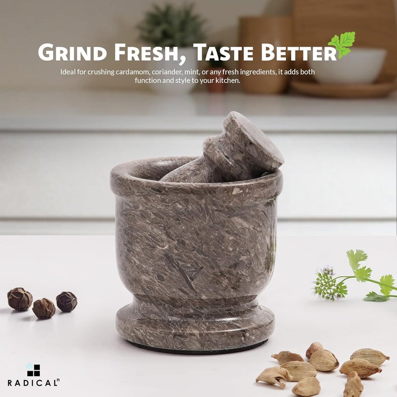 RADICALn Handmade Oceanic Marble Mortar & Pestle Set – 2.5 Inch Small Herb & Spice Grinder, Garlic Crusher Bowl for Kitchen Cooking, Durable & Stylish Kitchen Accessory - Image 3