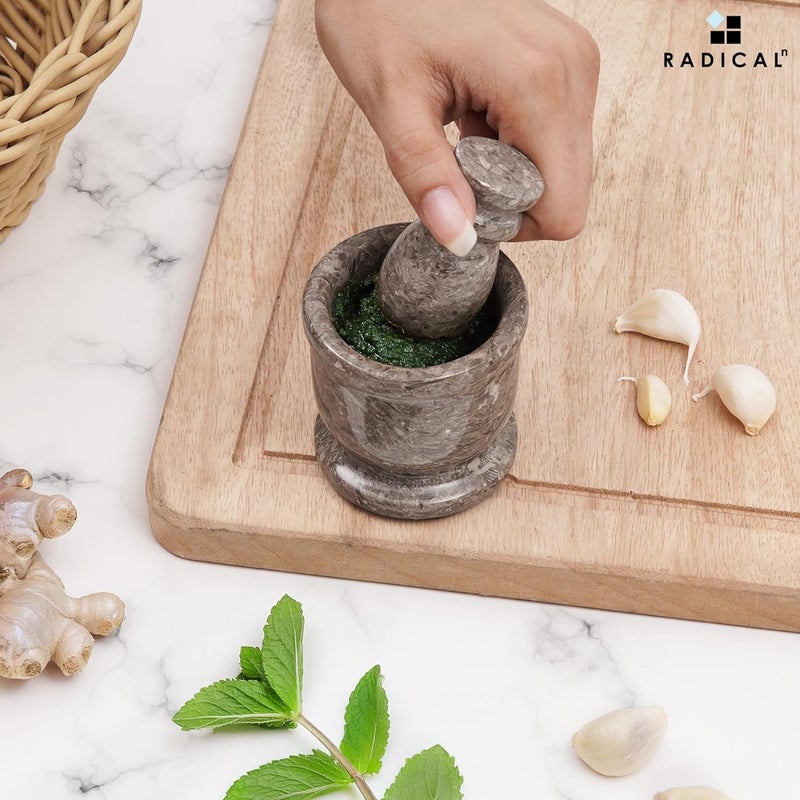 RADICALn Handmade Oceanic Marble Mortar & Pestle Set – 2.5 Inch Small Herb & Spice Grinder, Garlic Crusher Bowl for Kitchen Cooking, Durable & Stylish Kitchen Accessory - Image 2