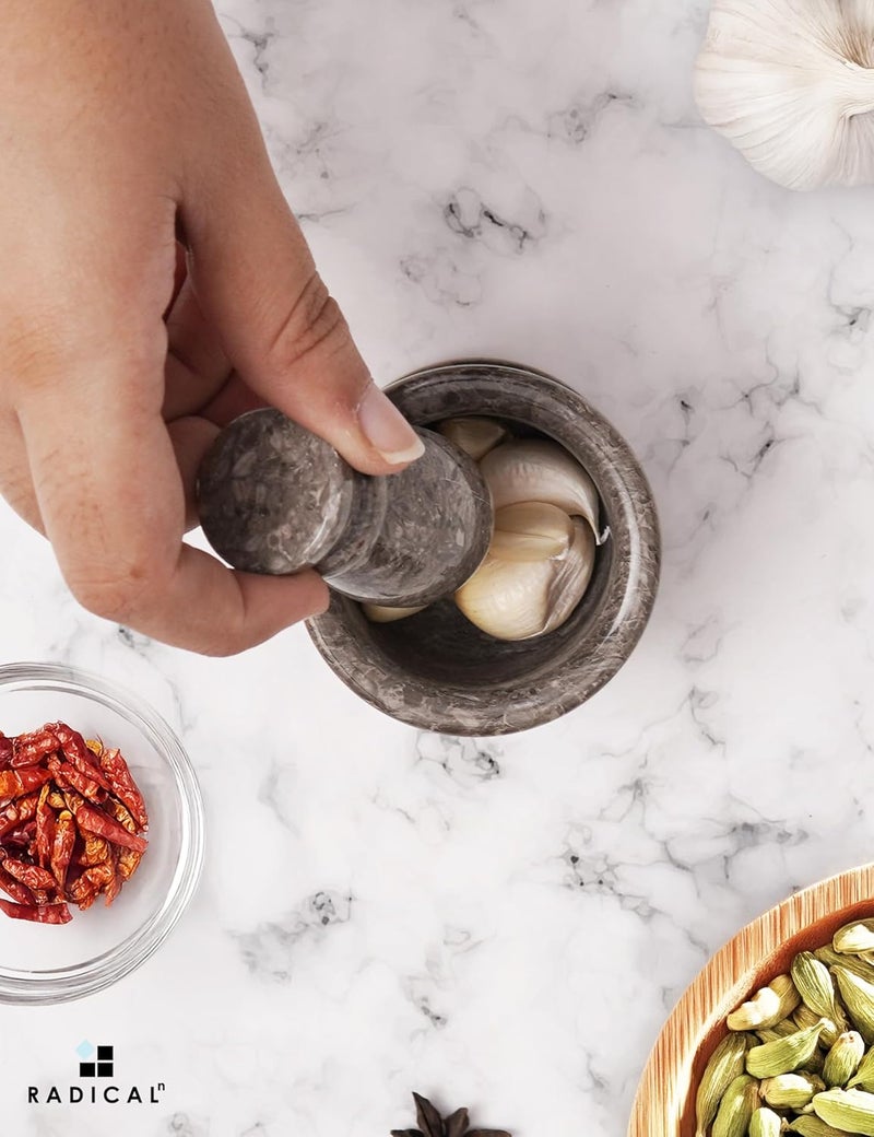 RADICALn Handmade Oceanic Marble Mortar & Pestle Set – 2.5 Inch Small Herb & Spice Grinder, Garlic Crusher Bowl for Kitchen Cooking, Durable & Stylish Kitchen Accessory - Image 5