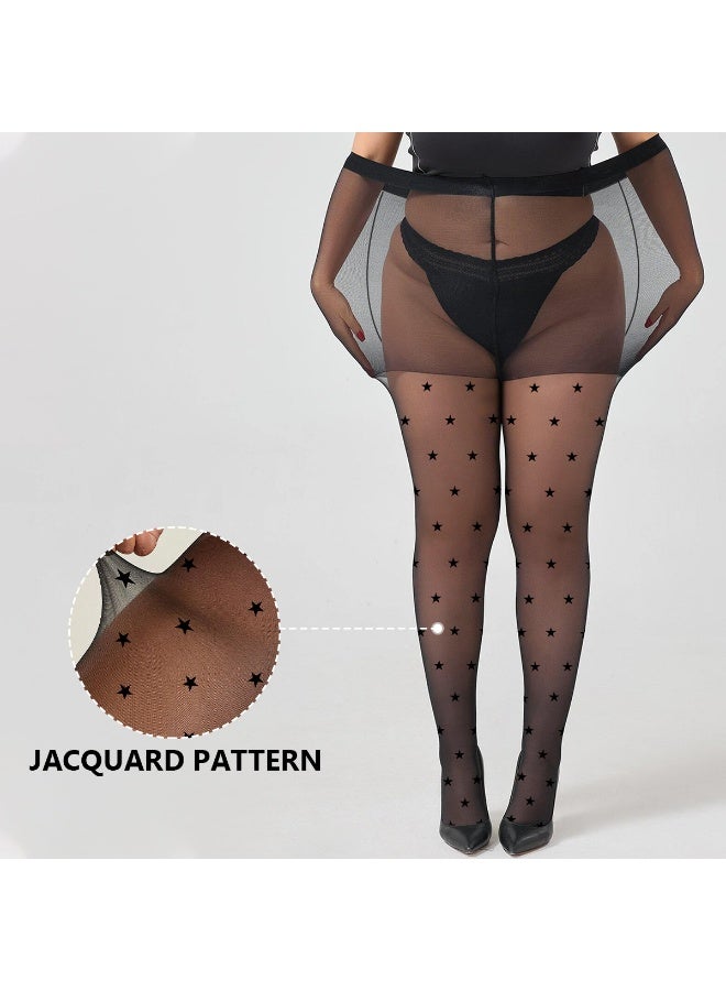 Five Point Star Jacquard Ultra Thin 0D Black Tights Flat Crotch Pantyhose Jacquard Stockings High Elastic Breathable Slim Fit Fashion Leggings - Image 5