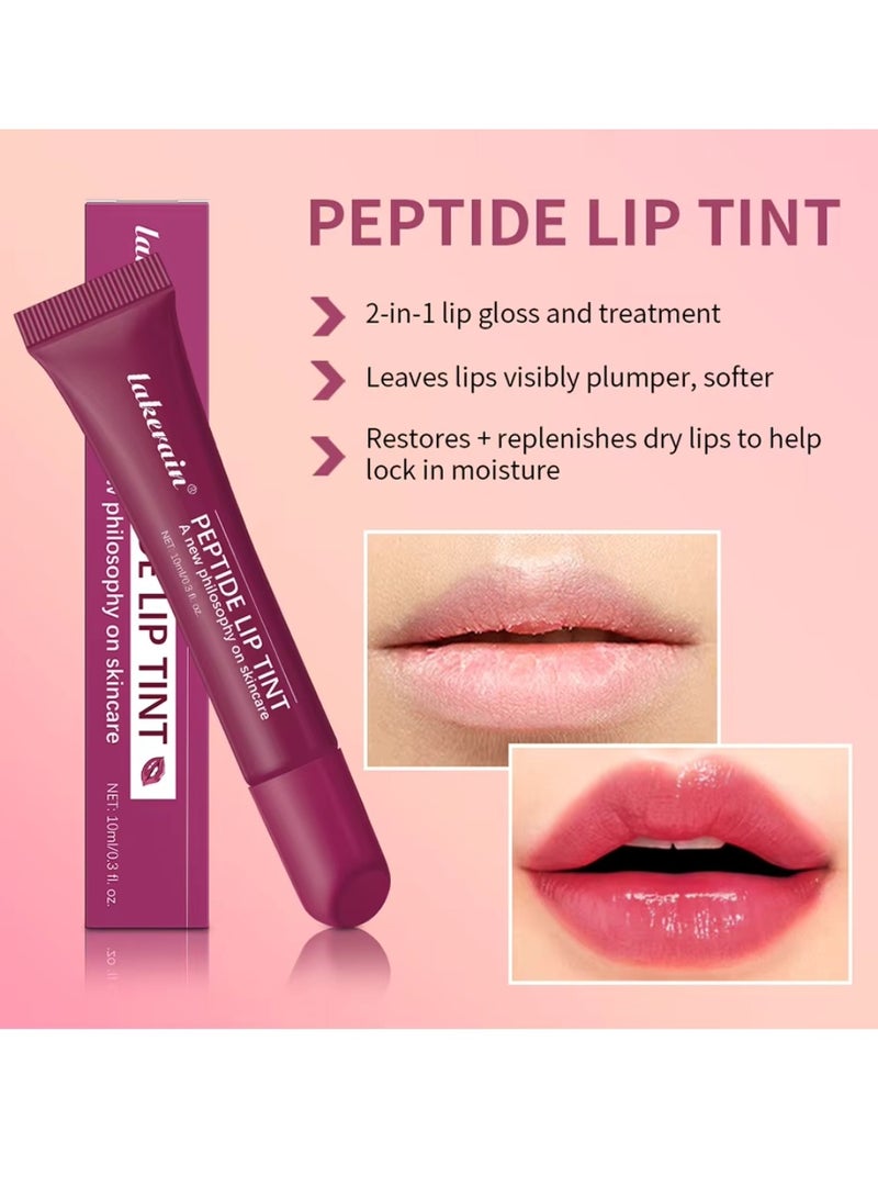 lakerain تلوين الشفاه بالببتيد 2 في 1 لمعة الشفاه وعلاج الشفاه لشفاه أكثر امتلاءً ونعومة استعادة وترطيب الشفاه الجافة لون الشفاه أحمر الشفاه لمعة الشفاه مرطب لمعة الشفاه 10 مل بني غامق 03 - Image 2