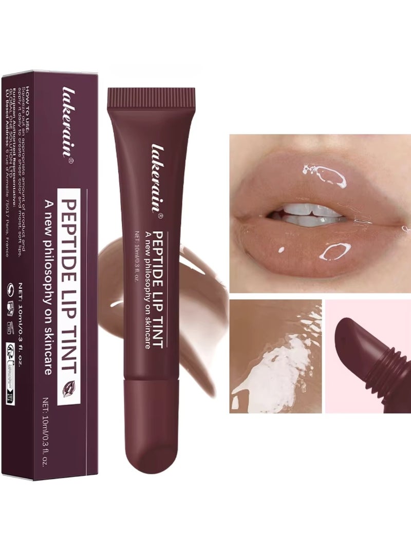 lakerain تلوين الشفاه بالببتيد 2 في 1 لمعة الشفاه وعلاج الشفاه لشفاه أكثر امتلاءً ونعومة استعادة وترطيب الشفاه الجافة لون الشفاه أحمر الشفاه لمعة الشفاه مرطب لمعة الشفاه 10 مل بني غامق 03 - Image 1