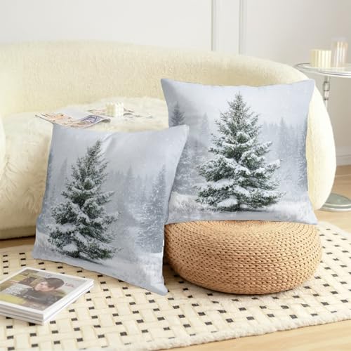 Wnoesat Winter Pillow Covers 18x18 Set of 2 Christmas Pine Tree Decorative Outdoor Throw Pillow Cases Rustic Natural Forest Snowflake Farmhouse Holiday Cushion Case for Home Couch Sofa - Image 4