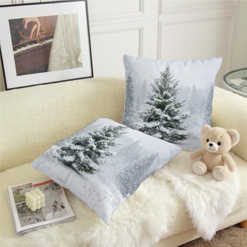 Wnoesat Winter Pillow Covers 18x18 Set of 2 Christmas Pine Tree Decorative Outdoor Throw Pillow Cases Rustic Natural Forest Snowflake Farmhouse Holiday Cushion Case for Home Couch Sofa - Image 3