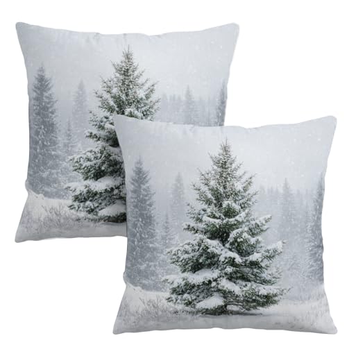 Wnoesat Winter Pillow Covers 18x18 Set of 2 Christmas Pine Tree Decorative Outdoor Throw Pillow Cases Rustic Natural Forest Snowflake Farmhouse Holiday Cushion Case for Home Couch Sofa - Image 1