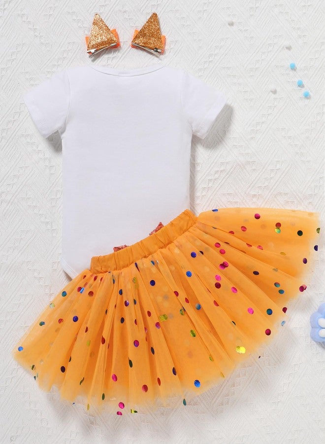 IMEKIS Baby Girl Half 1st 2nd Birthday Outfit Romper Confetti Tutu Skirt Dog Ears Hair Clips Cake Smash Photo Shoot, Orange - 1st Birthday, 12-18 Months - Image 3