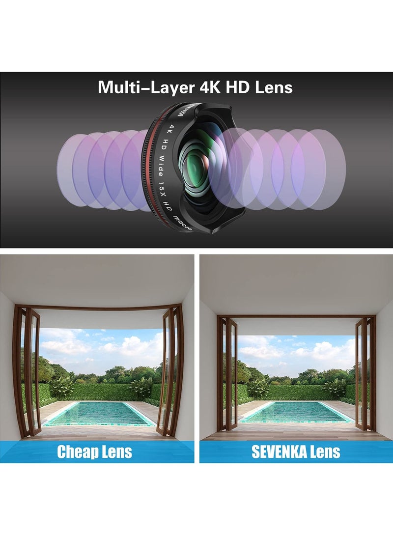 Y&D Phone Lens Kit 4K Wide Angle 10X Macro Screwed Together 198 degrees Fisheye with Selfie Ring Light Clip On CompatibleiPhone, Samsung, Android Smartphones  - Image 2