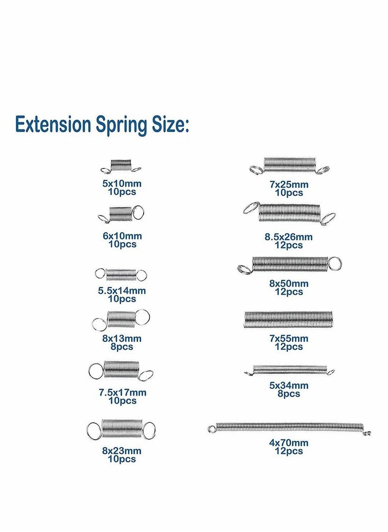 Y&D - 200 Pieces Zinc Plated Spring Assortment Kit, Compression Tension Transparent PP Plastic Box 20 Kinds of Size Extension and Repair Tool Replacement Kit - Image 1
