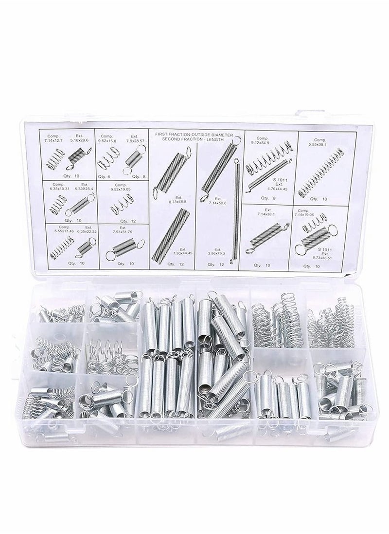 Y&D - 200 Pieces Zinc Plated Spring Assortment Kit, Compression Tension Transparent PP Plastic Box 20 Kinds of Size Extension and Repair Tool Replacement Kit - Image 1