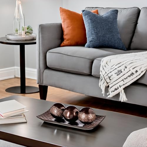 Creative Scents Dublin Brown Tray and Ball Set - Living Room, Entry Table Decor Centerpiece Table Decorations - Decorative Tray for Dining Room, Accent Decor Bowl for House Decoration - Image 2