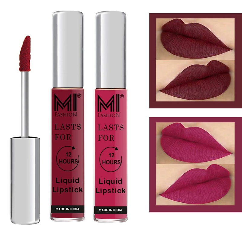 MI FASHION MI FASHION Soft Smooth Matte Finish Liquid Lipstick Red Pink 100 Long Lasting Upto 12hr Color For All Day Wear 35ml Pack Of 2 - Image 1