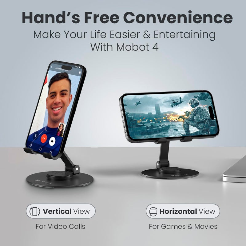 Portronics حامل موبايل مو بوت 4 العالمي مع دوران 360° وقابلية تعديل الارتفاع، قابل للطي وتصميم مضاد للانزلاق، قاعدة معدنية دائرية مستقرة، حامل موبايل للهواتف الذكية، والأجهزة اللوحية، وكيندل - Image 5