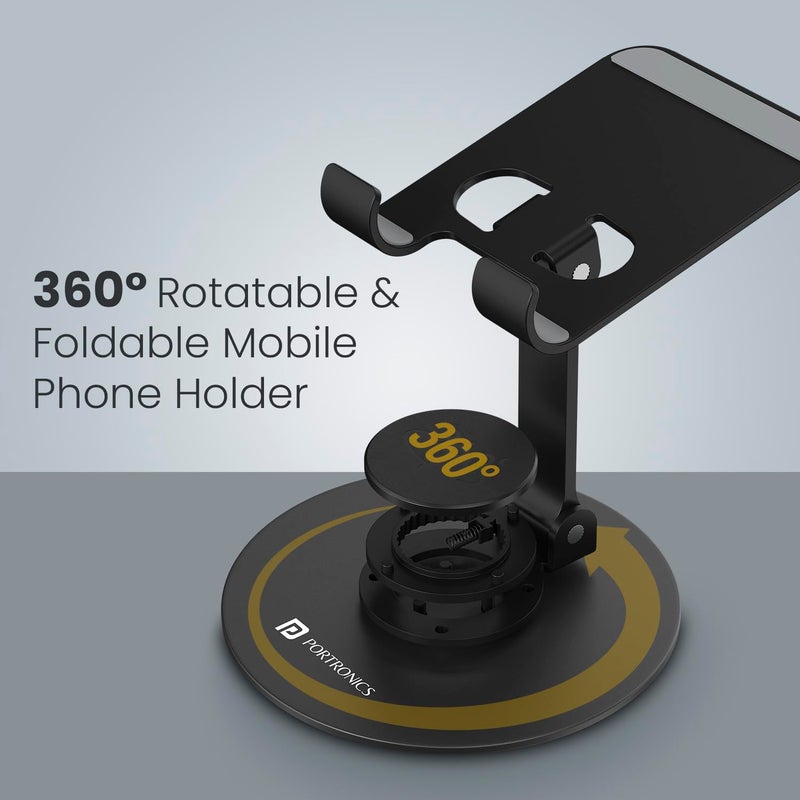 Portronics حامل موبايل مو بوت 4 العالمي مع دوران 360° وقابلية تعديل الارتفاع، قابل للطي وتصميم مضاد للانزلاق، قاعدة معدنية دائرية مستقرة، حامل موبايل للهواتف الذكية، والأجهزة اللوحية، وكيندل - Image 3