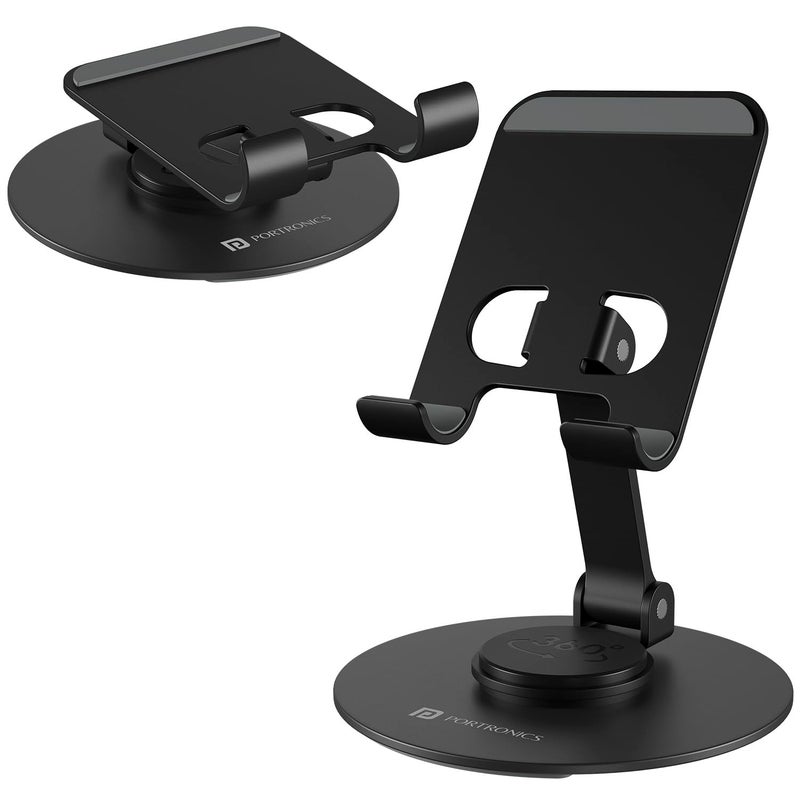 Portronics حامل موبايل مو بوت 4 العالمي مع دوران 360° وقابلية تعديل الارتفاع، قابل للطي وتصميم مضاد للانزلاق، قاعدة معدنية دائرية مستقرة، حامل موبايل للهواتف الذكية، والأجهزة اللوحية، وكيندل - Image 1