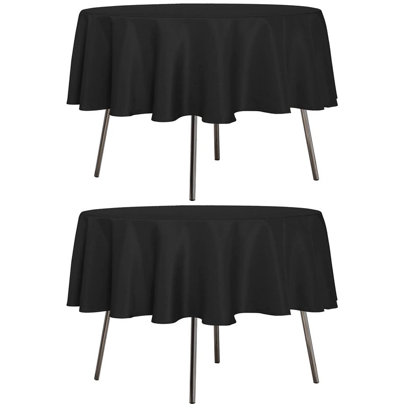 sancua 2 Pack Round Tablecloth 60 Inch Black Stain and Wrinkle Resistant Table Cloth  Washable Polyester Table Cover for Dining Tables Buffet Parties and Camping