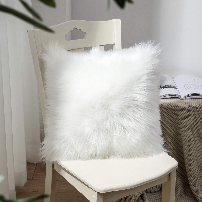 OYIMUA Set of 2 Luxury Soft Faux Fur Throw Pillow Covers Decorative Shaggy Fluffy Plush Cushion Case Aesthetic Farmhouse Pillowcase for Sofa Couch Bed Car White 20x20 - Image 2