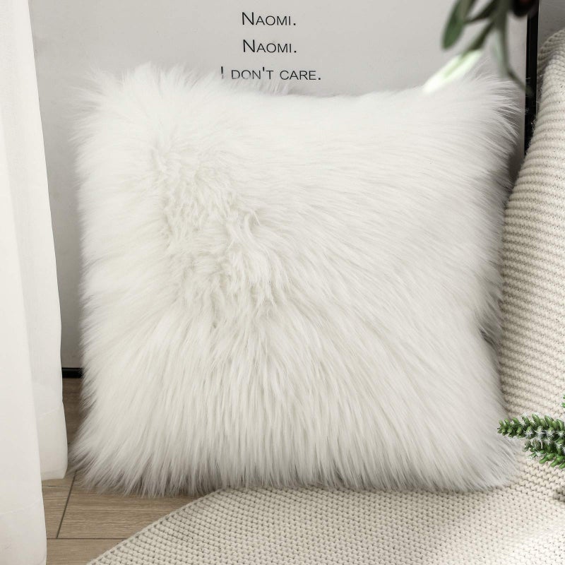OYIMUA Set of 2 Luxury Soft Faux Fur Throw Pillow Covers Decorative Shaggy Fluffy Plush Cushion Case Aesthetic Farmhouse Pillowcase for Sofa Couch Bed Car White 20x20 - Image 4