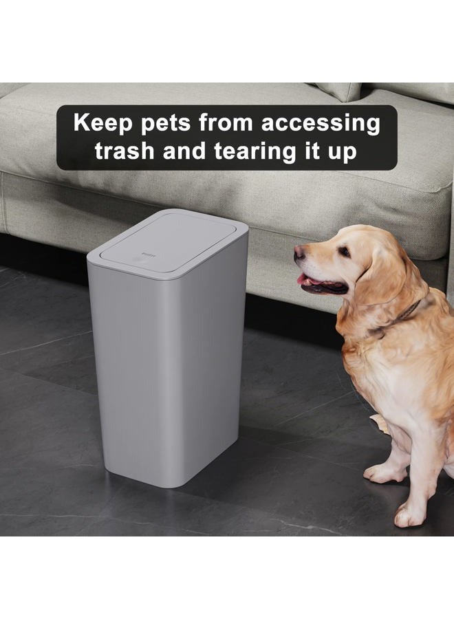 NetDot N. NETDOT Bathroom Trash Can with Lid 3 Pack Set, 2 Packs 4 Gal Slim Kitchen Trash Can and 1 Pack 2.6Gal Garbage Can, Small Trash Bin/Waste Basket for Bedroom (Grey, Pack of 3) - Image 3