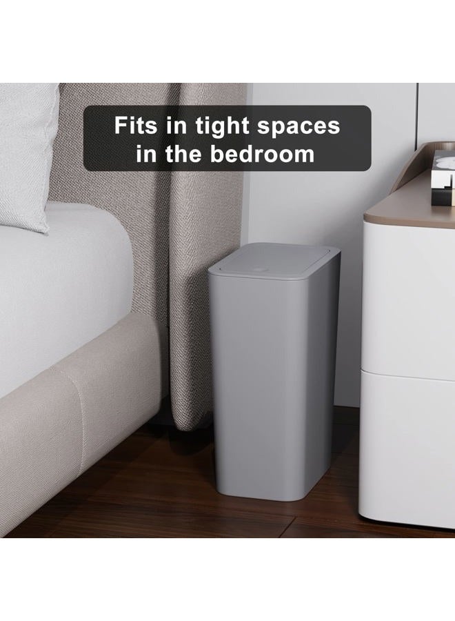 NetDot N. NETDOT Bathroom Trash Can with Lid 3 Pack Set, 2 Packs 4 Gal Slim Kitchen Trash Can and 1 Pack 2.6Gal Garbage Can, Small Trash Bin/Waste Basket for Bedroom (Grey, Pack of 3) - Image 4