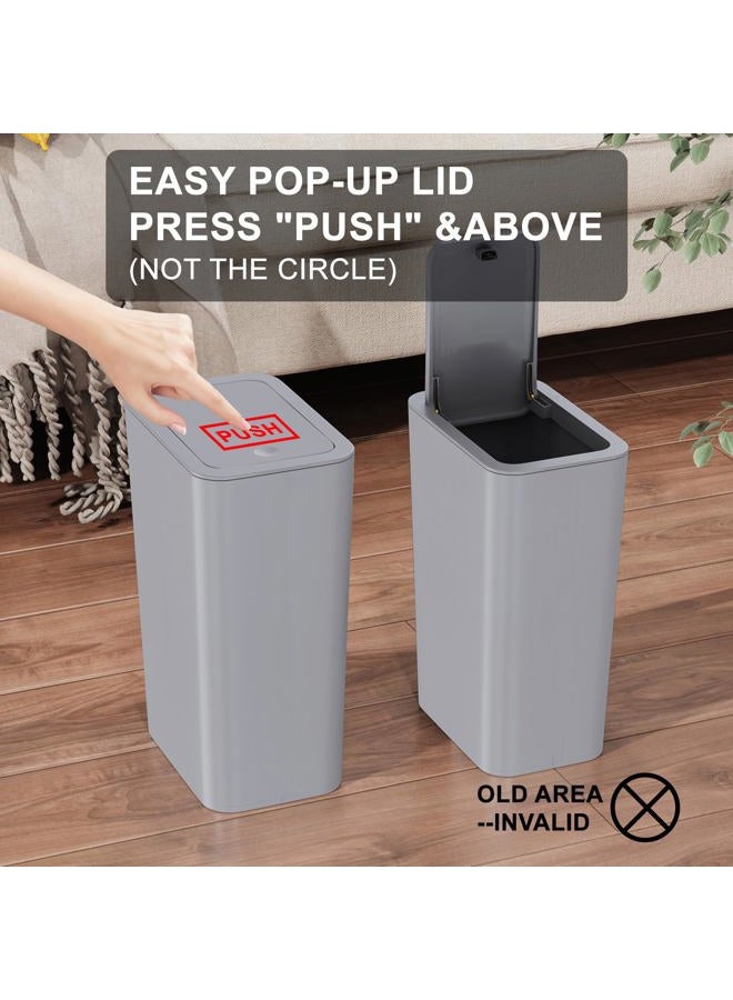 NetDot N. NETDOT Bathroom Trash Can with Lid 3 Pack Set, 2 Packs 4 Gal Slim Kitchen Trash Can and 1 Pack 2.6Gal Garbage Can, Small Trash Bin/Waste Basket for Bedroom (Grey, Pack of 3) - Image 5