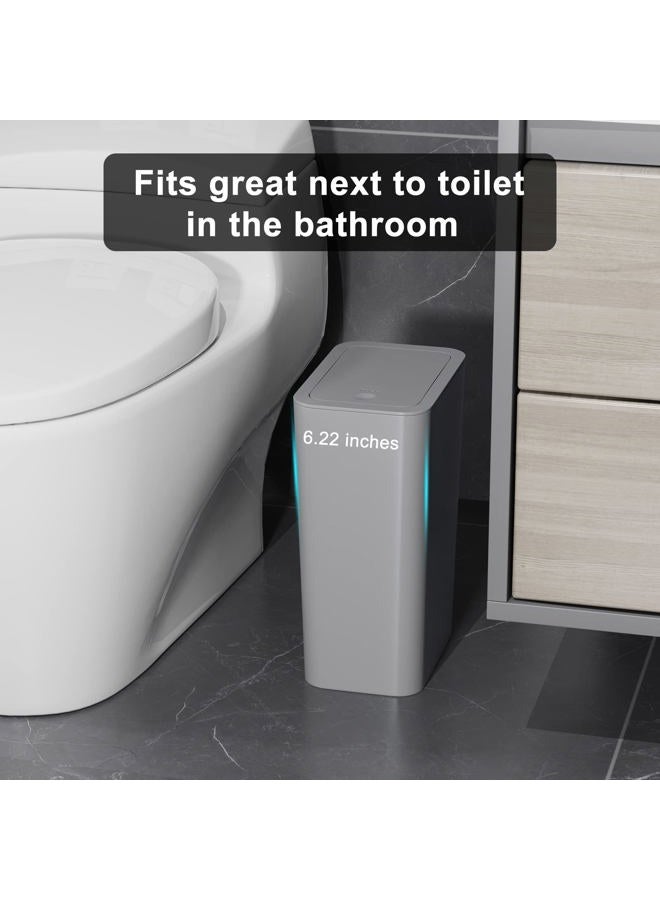NetDot N. NETDOT Bathroom Trash Can with Lid 3 Pack Set, 2 Packs 4 Gal Slim Kitchen Trash Can and 1 Pack 2.6Gal Garbage Can, Small Trash Bin/Waste Basket for Bedroom (Grey, Pack of 3) - Image 2