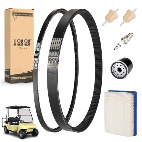 10L0L Golf Cart DS Tune Up Kit WClutch Drive Belt Generator Belt fit 19922004 Club Car DS Gas Models with FE290FE350 Kawasaki Motor Incl Air Oil Fuel Filters Spark PlugOEM 1025582 101916701 - Image 1