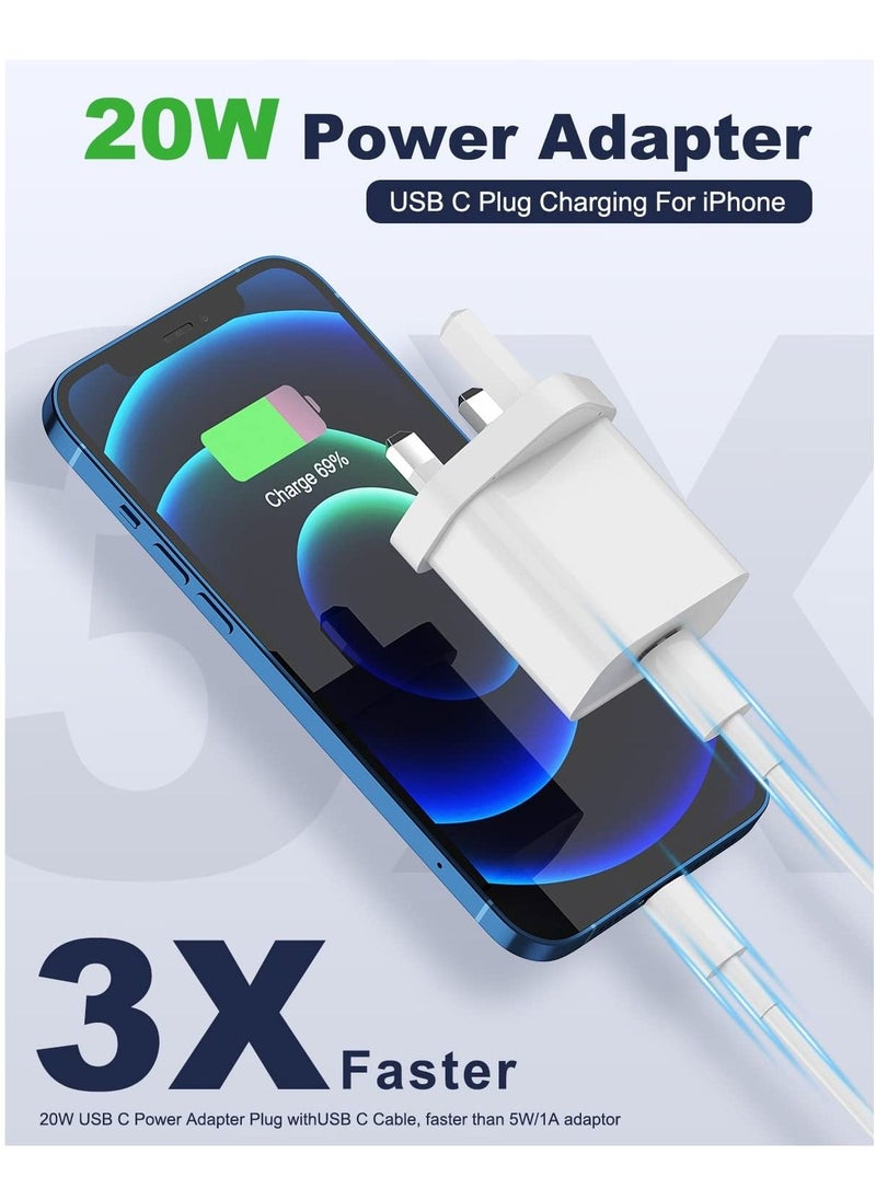 20W Type C Fast Charger Adapter for iphone 14 pro/ 14 pro max/14/13/12/11, USB C Fast Charging Plug with Cable 1.5M