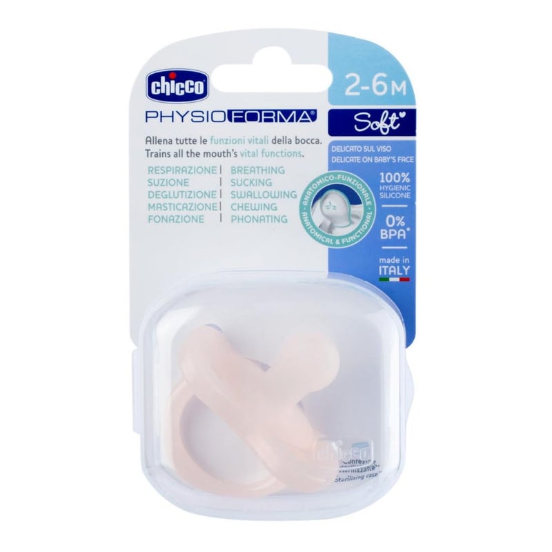 Chicco PhysioForma Soother for Babies (2-6 Months) | Baby Pacifier with Unique Shape to Support Baby's Breathing | Soft Silicon Material | BPA Free (Soft Pink) - Image 1