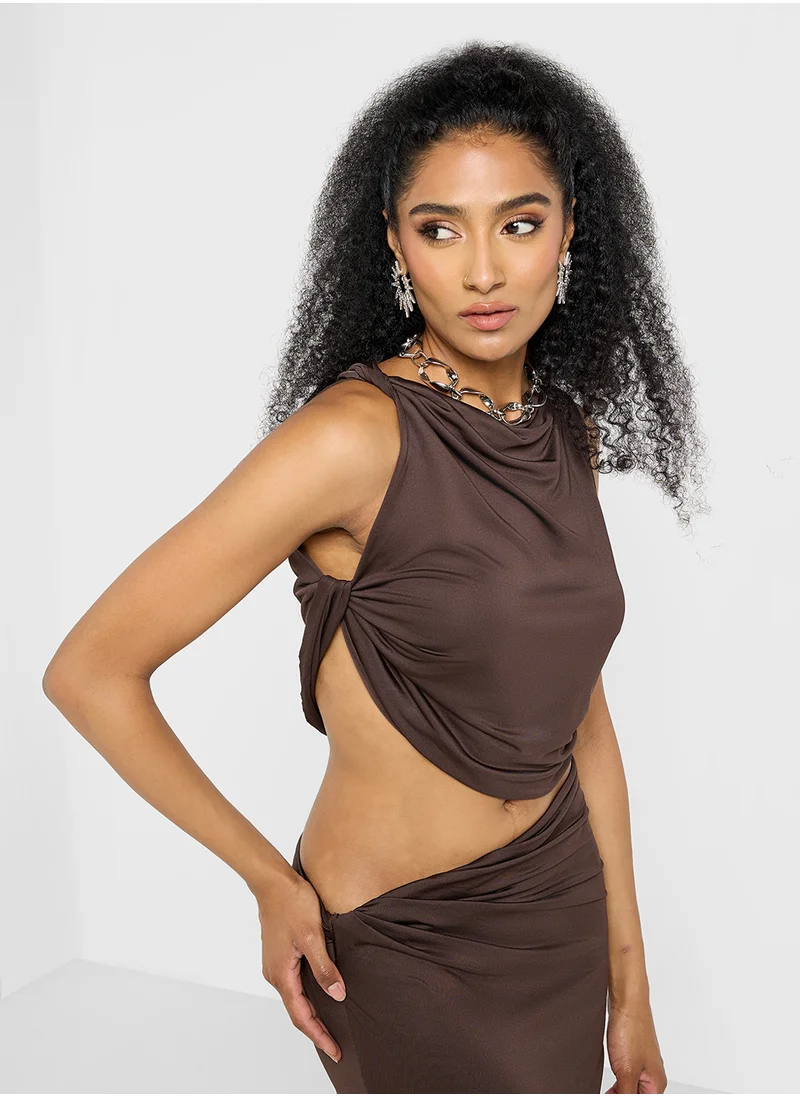جينجر Assymetric Ruched Top & Maxi Skirt Co-Ord Set