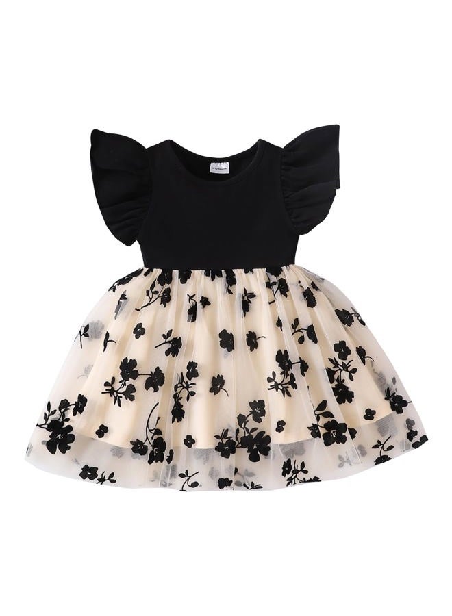 TENTIDE Baby Girl Butterfly Dress Tutu Ruffle Sleeveless Dresses Photograph Party Outfits Birthday Gift, Black Flower, 0-3 Months - Image 1
