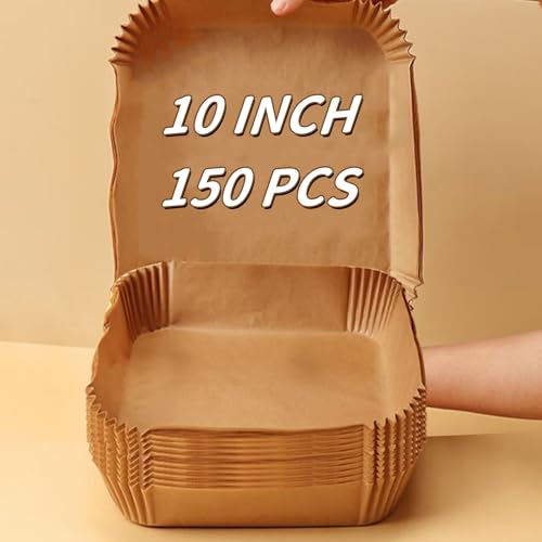 10 Inch Air Fryer Paper Liners 150Pcs Air Fryer Liner Disposable OilProof  HighTemperature Resistant Parchment Baking Paper for Air Fryer Microwave and OvenBottom Is 9 Inch
