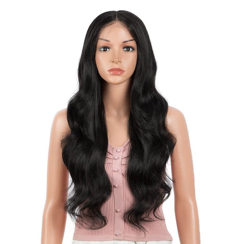 Joedir Lace Front Wigs 24 Long Wavy Synthetic Wigs For Black Women 130 Density Heat Resistant Synthetic Hair WigNATURAL BLACK