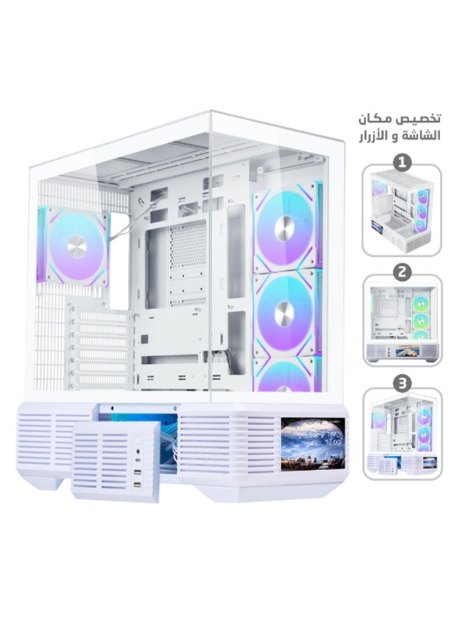 ثيرمو كيس بي سي مع شاشة 6.5 انش قابلة لتخصيص ريباند RD04 زجاج مقوى ATX ميد تاور مع 4 مراوح مقاس 120 ملم – لون أبيض - Image 1