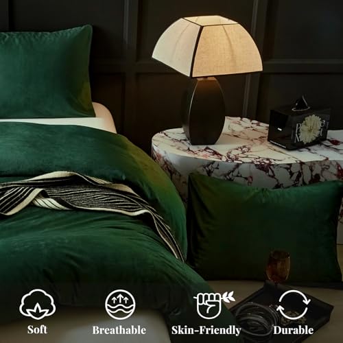 WARMDERN Emerald Green Duvet Cover Queen Size Flannel Duvet Cover Bedding Sets, 3pcs Ultra Soft Luxury Textured Modern Duvet Covers with Zipper Closure(Emerald Green, Queen) - Image 5