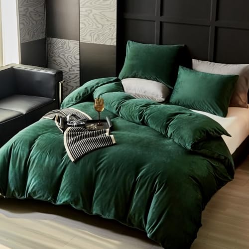 WARMDERN Emerald Green Duvet Cover Queen Size Flannel Duvet Cover Bedding Sets, 3pcs Ultra Soft Luxury Textured Modern Duvet Covers with Zipper Closure(Emerald Green, Queen) - Image 2
